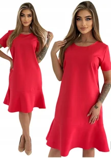 KORALOWA ELEGANCKA SUKIENKA Z FALBANKĄ ROZMIAR 38 POLSKI PRODUCENT - Sukienki - miniaturka - grafika 1