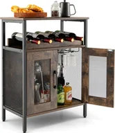 Butelki termiczne - KOMFOTTEU szafka na wino z wyjmowanym stojakiem na wino i 6 uchwytami na kieliszki, stojak na butelki stojący 60 x 34 x 79 cm, drewniany kredens w stylu vintage, szafka kuchenna stojak na wino do kuchni, jadalni - miniaturka - grafika 1