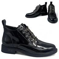 Botki damskie - Botki Damskie SKÓRZANE Eleganckie Niskie Jesienne Płaskie Lakier Barski 36 - miniaturka - grafika 1