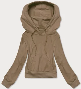 Krótka bluza dresowa z kapturem ciemny beż (8B939-91) - J STYLE - Bluzy damskie - miniaturka - grafika 1