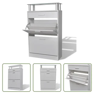 The Living Store Szafka na buty z szufladą i górną szklaną półką drewno biały - Szafki na buty - miniaturka - grafika 1