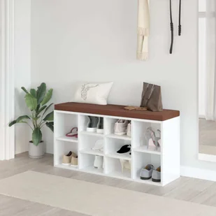 vidaXL Ławka na buty biały wysoki połysk 103x30x48 cm Materiał drewnopochodny - Ławka na buty - Ławki na buty - Ławka z miejscem do przechowywania - Stojak na buty - Szafki na buty - miniaturka - grafika 1
