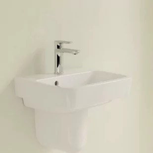 Villeroy & Boch O.novo Umywalka wisząca mała 45x37 cm z otworem na baterię z przelewem z powłoką CeramicPlus weiss alpin 434445R1 - Umywalki - miniaturka - grafika 1