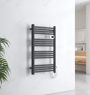 Ręczniki - EMKE Grzejnik łazienkowy elektryczny czarny Suszarka do ręczników z termostatem 960 x 540 mm Grzejnik z zegarem i wyświetlaczem cyfrowym 500 W Wieszak na ręczniki - miniaturka - grafika 1