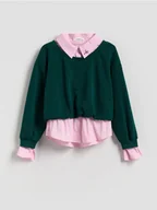 Bluzy dla dziewczynek - Reserved - Bluza z imitacją koszuli - ciemnozielony - miniaturka - grafika 1
