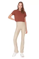 Legginsy - Trendyol Legginsy sportowe - bordowe - wysoka talia, BEŻOWY, S - miniaturka - grafika 1