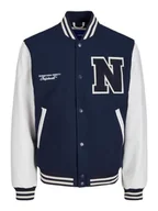 Kurtki męskie - JACK & JONES Męska kurtka Jorcollege Wool Bomber Noos, Total Eclipse, L - miniaturka - grafika 1