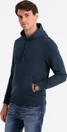 Bluzy męskie - Ombre Bawełniana męska bluza dresowa kangurka z kapturem BASIC granatowa V1 OM-SSBN-0161 XL - miniaturka - grafika 1