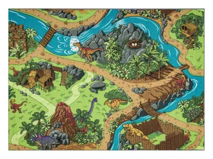 DYWAN REBEL ROADS Dino World 29 Dinozaury, dla dzieci antypoślizgowy - szary / zielony wielokolorowy 95x200 cm - Dywany dla dzieci - miniaturka - grafika 1