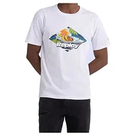 Koszulki męskie - Replay T-shirt męski z krótkim rękawem z nadrukiem, 001 White, XXL - miniaturka - grafika 1