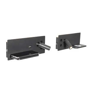 QAZQA Professional Zestaw 2 kinkietów czarnych w tym LED z USB i ładowarką indukcyjną - Riza - Lampy ścienne - miniaturka - grafika 1