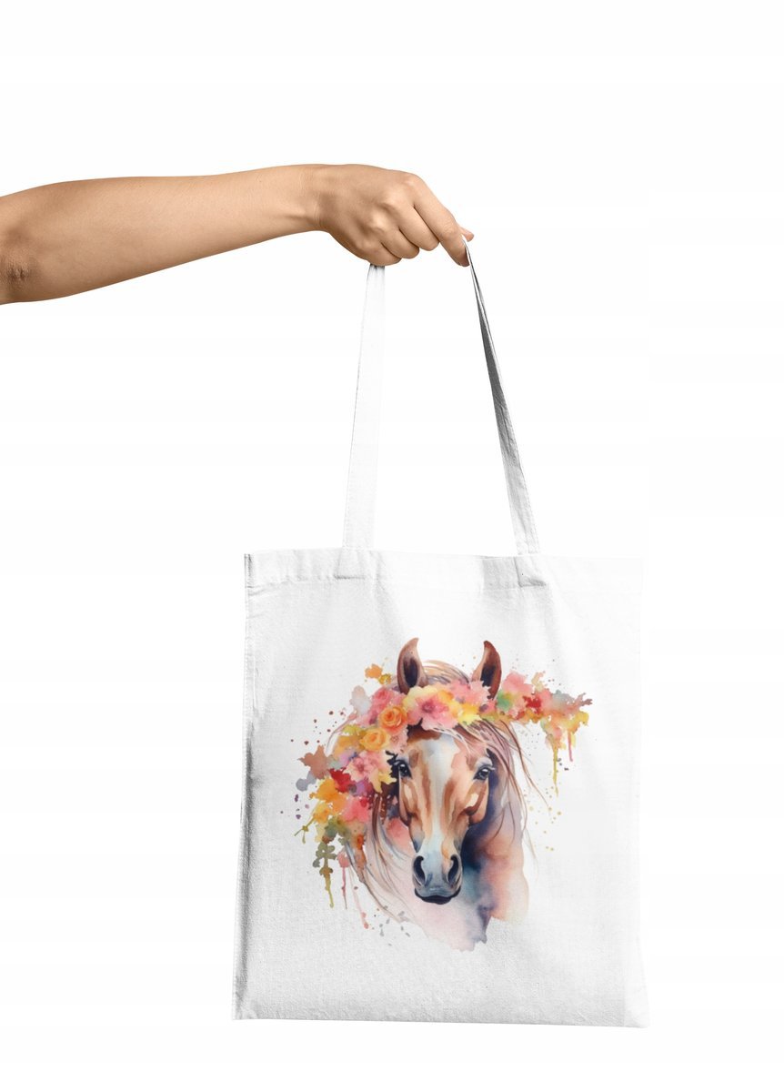 TORBA SHOPPER MATERIAŁOWA NA RAMIĘ PREZENT KONIE HOBBY ZWIERAKI HORSE WYBÓR