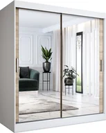 Szafy - MKPOL Szafa przesuwna MODUO COMFORT 180 biała mat/dąb sonoma z dwoma lustrami - miniaturka - grafika 1