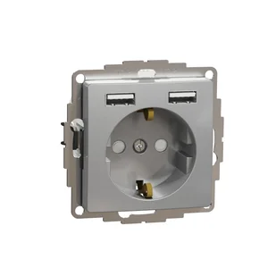 Schneider schuko USB A+A SEDNA Design & Elements srebrne aluminium - Gniazdka elektryczne - miniaturka - grafika 1