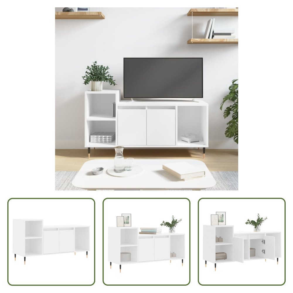 The Living Store szafka pod telewizor biała 100x35x55 cm materiał drewnopochodny