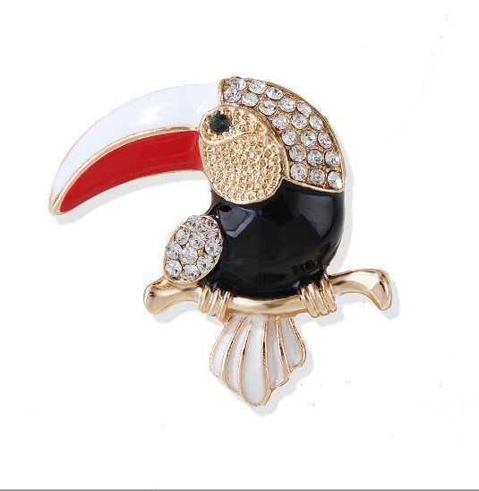 Broszka z cyrkoniami Tukan Ptak Złota