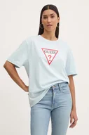 Koszulki sportowe damskie - Guess Jeans t-shirt bawełniany damski kolor niebieski W4YI76 K8HM0 - miniaturka - grafika 1