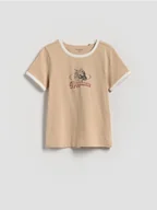 Koszulki dla dziewczynek - Reserved - T-shirt z nadrukiem - beżowy - miniaturka - grafika 1