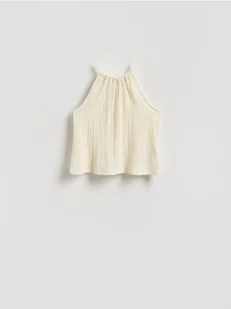 Reserved - Kreszowany top z dekoltem halter - złamana biel - Koszulki i topy damskie - miniaturka - grafika 1