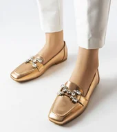 Mokasyny damskie - Różowo-złote mokasyny z cyrkoniami Marechal-36 - miniaturka - grafika 1