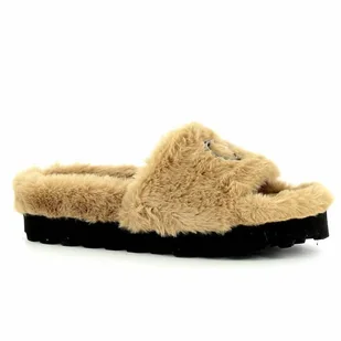 Beżowe klapki z futerkiem CARINII - Carinii - Klapki i japonki damskie - miniaturka - grafika 1