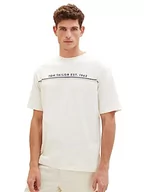 Koszulki męskie - TOM TAILOR Męski T-shirt z nadrukiem logo, 18592-vintage beżowy, L - miniaturka - grafika 1