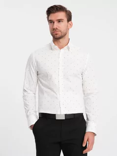 Koszule męskie - Klasyczna męska bawełniana koszula SLIM FIT w kotwice - biała V3 OM-SHCS-0156 - grafika 1