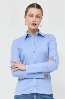 Koszule damskie - Patrizia Pepe koszula damska kolor niebieski slim z kołnierzykiem klasycznym - grafika 1