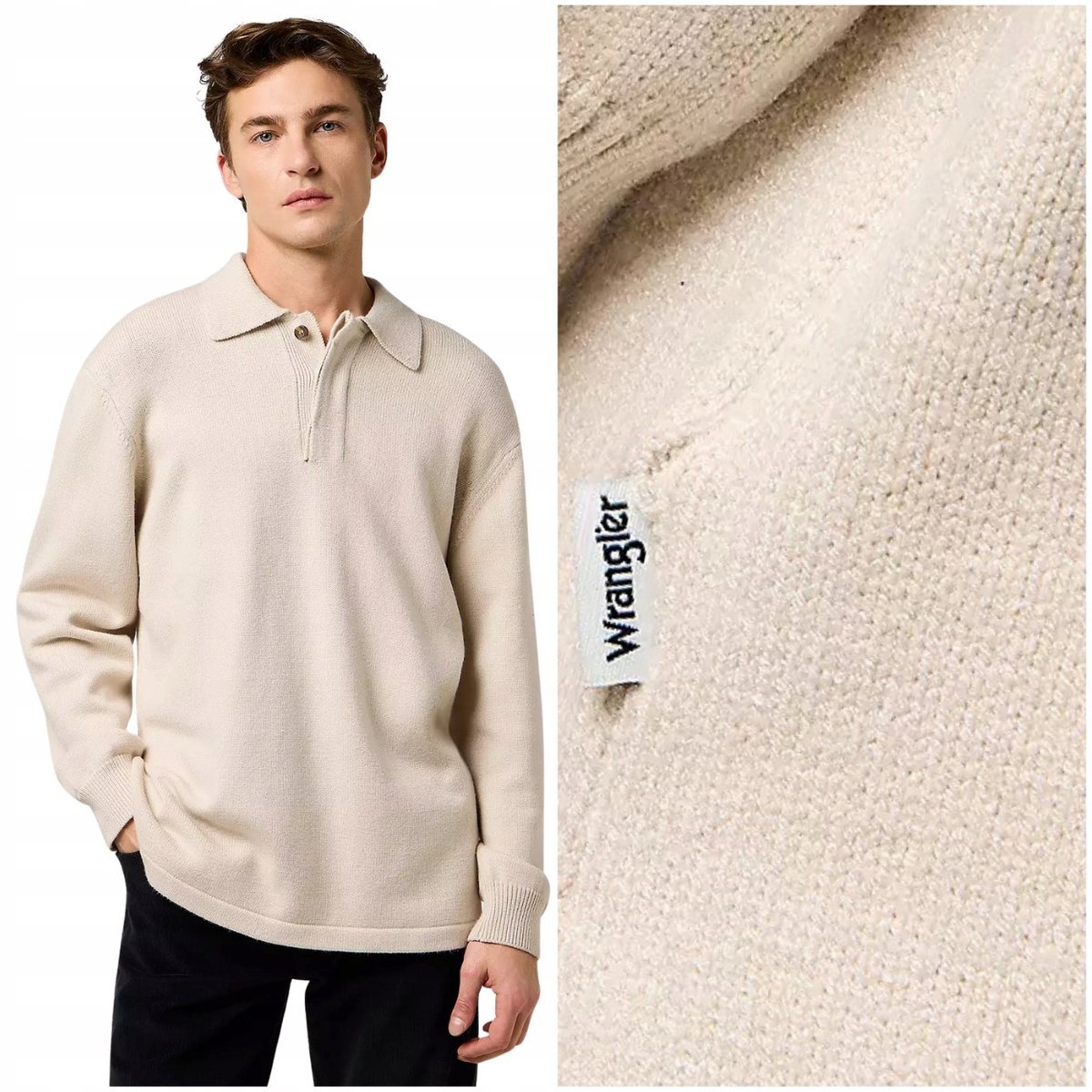 Wrangler Polo Sweater Birch kremowy sweter męski z kołnierzem XL