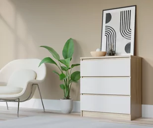 Komoda 90 dąb sonoma biały połysk 3 szuflady RG-3 - Komody - miniaturka - grafika 1