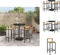 Meble ogrodowe - vidaXL 5-częściowy ogrodowy zestaw barowy z czarnego polirattanu i litego drewna akacjowego - Zestawy mebli ogrodowych - miniaturka - grafika 1