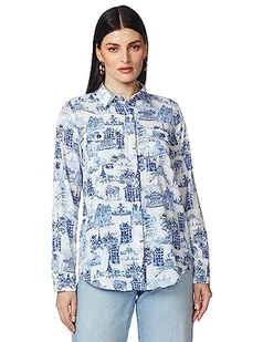 KARL LAGERFELD Damska bluzka Whimsical z długim rękawem, Biała/granatowa, XL, Biały/granatowy, XL - Bluzki damskie - miniaturka - grafika 1