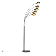 Lampy stojące - QAZQA Designerska lampa podłogowa czarna ze złotymi 5 lampkami - Sixties Marmo - miniaturka - grafika 1