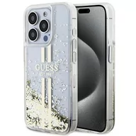 Etui i futerały do telefonów - Etui Guess GUHCP15LLFCSEGT Apple iPhone 15 Pro hardcase Liquid Glitter Gold Stripes transparent - miniaturka - grafika 1