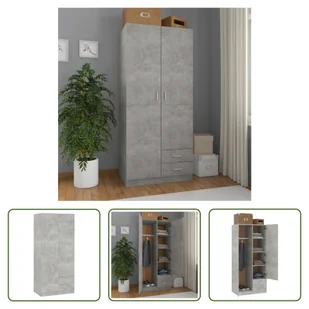 The Living Store Szafa betonowa szara 80x52x180 cm materiał drewnopochodny - Szafy - miniaturka - grafika 1