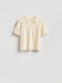 Swetry damskie - Reserved - Wełniany sweter polo - kremowy - miniaturka - grafika 1