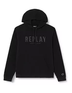 Bluzy męskie - Replay Męska bluza z kapturem, 098 BLACK, L - miniaturka - grafika 1