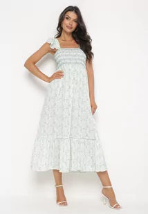 Zielona Rozkloszowana Sukienka Maxi na Szerokich Ramiączkach z Falbankami Trentia - Sukienki - miniaturka - grafika 1