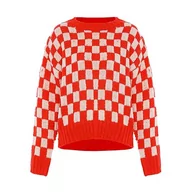 Swetry damskie - Sookie Damski sweter w kratkę z okrągłym dekoltem, Biały, czerwony w kratkę, XS - miniaturka - grafika 1