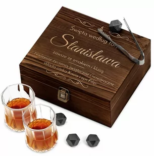 Kamienie do whisky kostki ze szklankami w drewnianym pudełku z - Pozostałe akcesoria barmańskie - miniaturka - grafika 1
