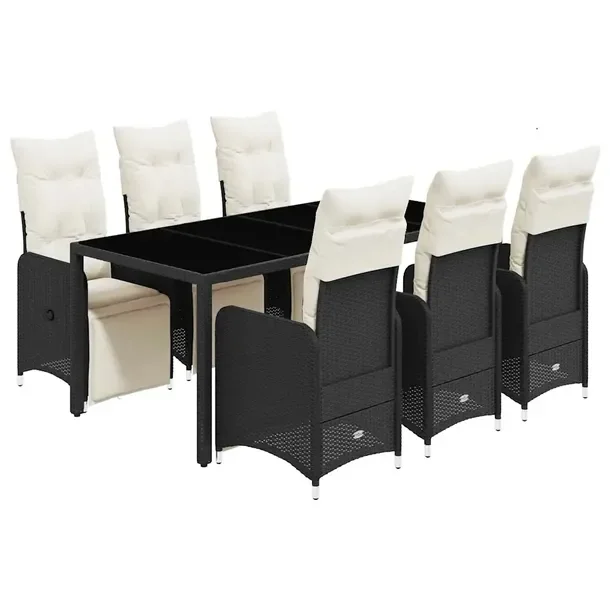 Zestaw bistro ogrodowy z rattanem PE, czarny, 6 krzeseł, stół 190x90x75