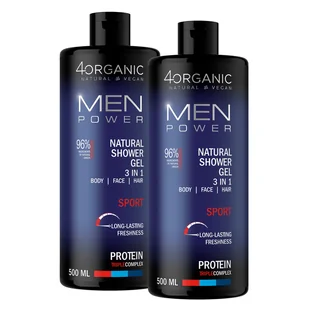 Zestaw 4Organic Men Power, naturalny żel pod prysznic 3w1, Sport, 2 x 500 ml - Zestawy kosmetyków męskich - miniaturka - grafika 1