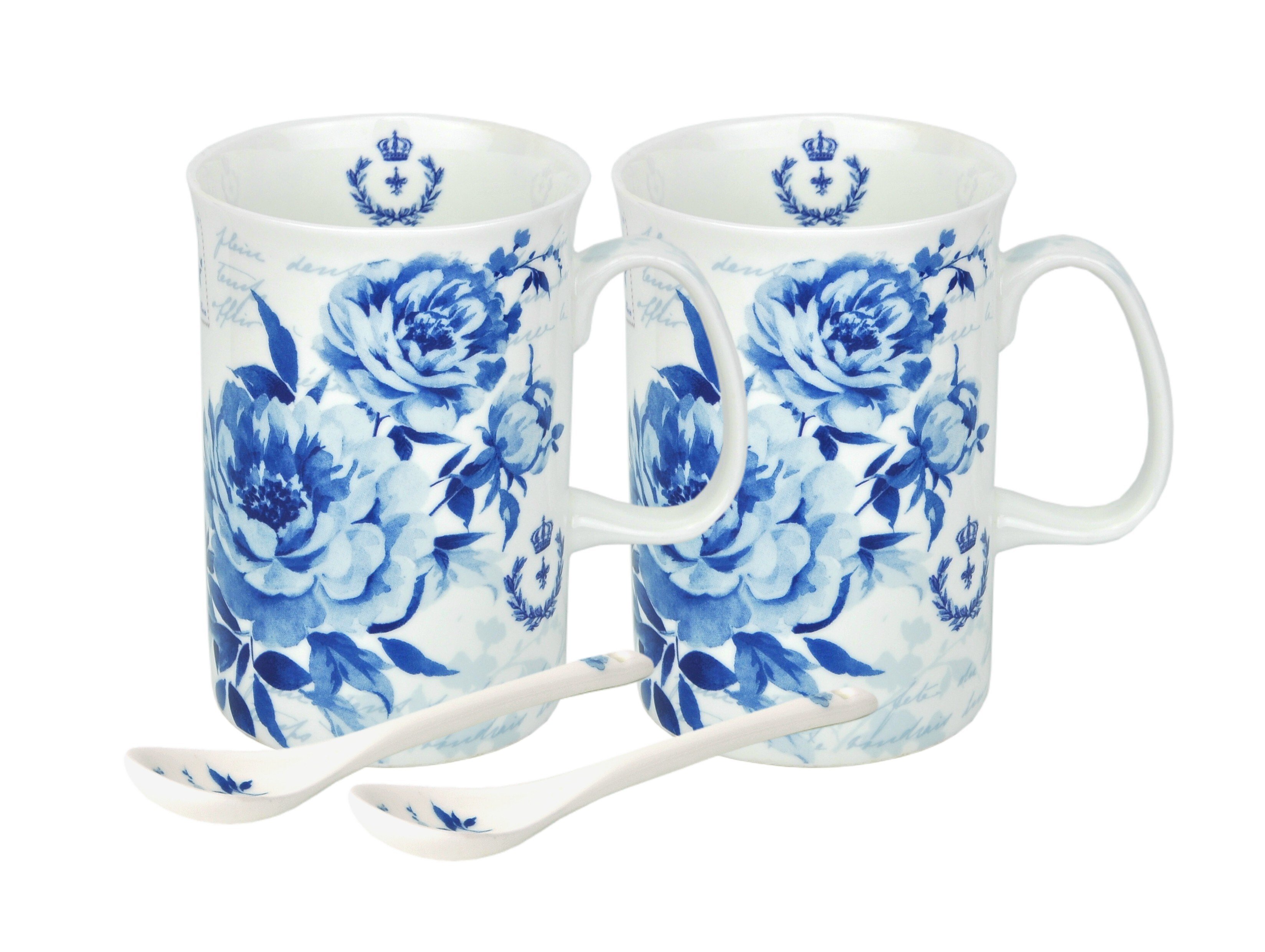 2 filiżanki + łyżeczka niebieskie róże dekor filiżanki kubek do herbaty prezent porcelana