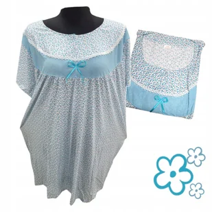 KOSZULA NOCNA BAWEŁNA 100% KWIAT prezent krótki rękaw błękit 50 52 5XL 6XL - Bielizna nocna - miniaturka - grafika 1