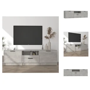 vidaXL Szafka pod TV betonowa szara 140x35x40 cm materiał drewnopochodny - Meble TV - Szafki RTV - miniaturka - grafika 1