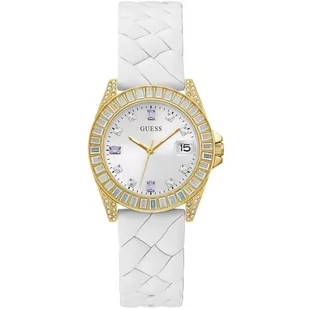 Zegarek Złoty zegarek damski Guess Opaline z białym paskiem GW0585L2 - Zegarki damskie - miniaturka - grafika 1