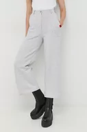 Spodnie damskie - Love Moschino spodnie bawełniane damskie kolor szary proste high waist - miniaturka - grafika 1