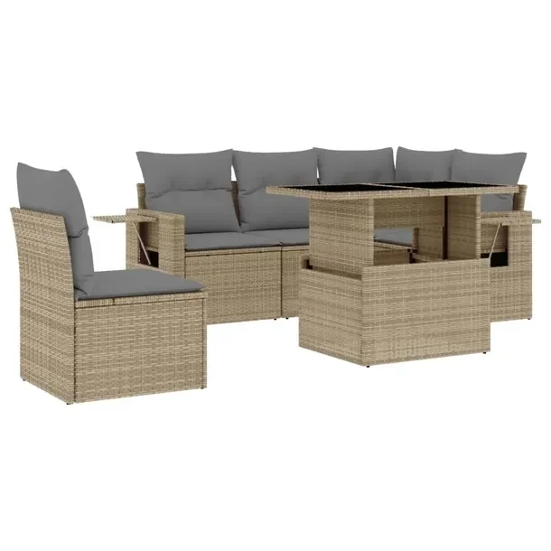 Zestaw mebli ogrodowych modułowych, beżowy, rattan PE, wymiary: 62x62x69
