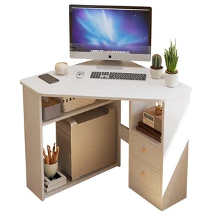 BIURKO NAROŻNE TRÓJKĄTNE KOMPUTEROWE Z PÓŁKAMI NOWOCZESNE BIAŁE LOFT POJEMNE 80x75 - Biurka - miniaturka - grafika 1