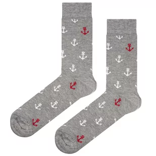 Skarpety szare w kotwice EM 197 - EM Men's Accessories - Skarpetki męskie - miniaturka - grafika 1